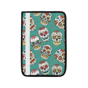 Suger Skull Pattern Green Background Car Seat Belt Cover