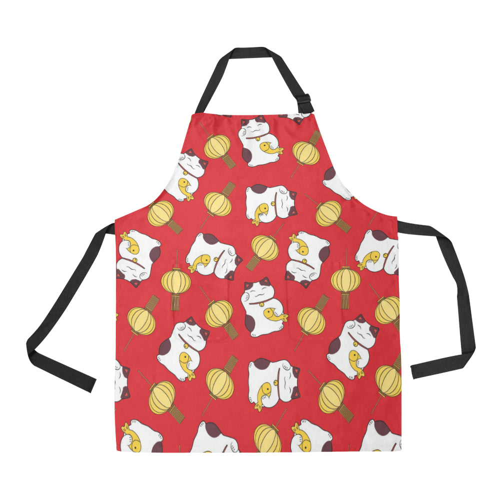 Meneki Neko Lucky Cat Pattern Red Theme Adjustable Apron