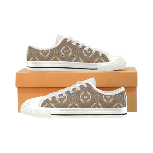 Traditional Boomerang Aboriginal Pattern Women's Low Top Canvas Shoes White