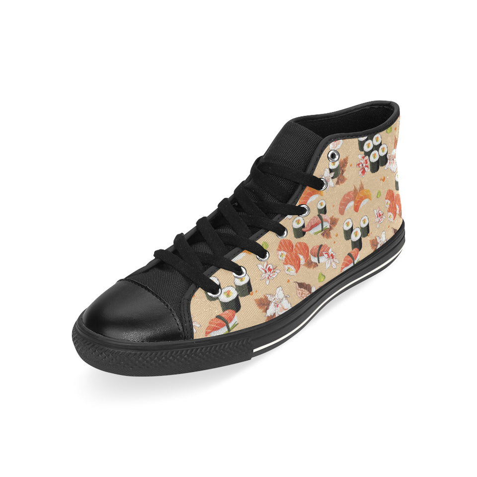 Sushi Pattern Men's High Top Canvas Shoes Black