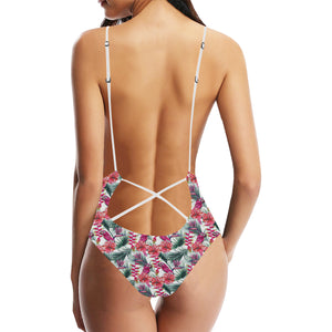 Pink Parrot Heliconia Pattern Women's One-Piece Swimsuit
