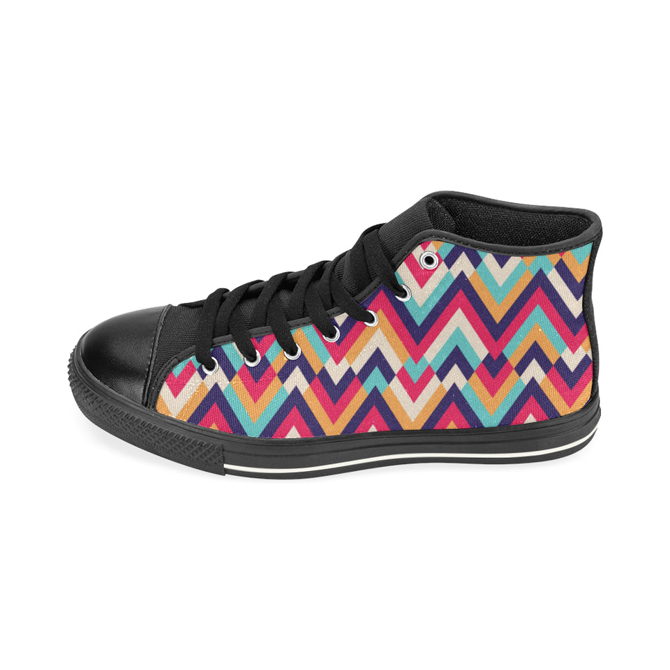 Zigzag Chevron Pattern Background Women's High Top Canvas Shoes Black