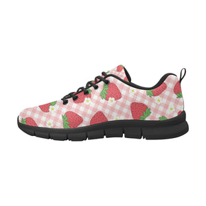 Strawberry Pattern Stripe Background Men's Sneakers Black