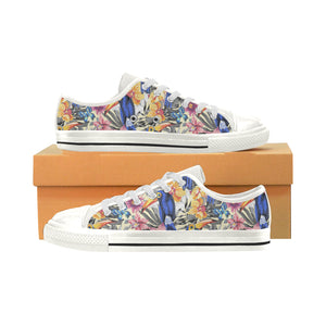 Toucan Leaves Flower Pattern Women's Low Top Canvas Shoes White