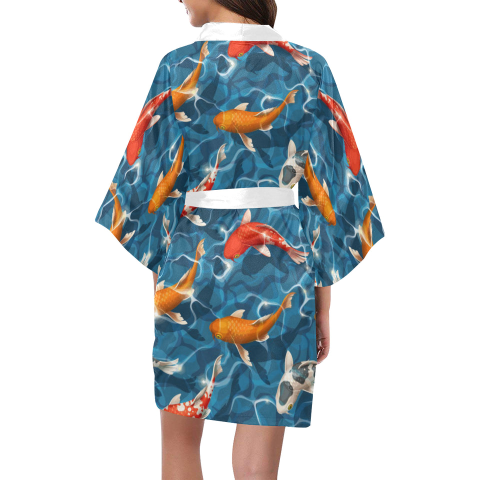 Koi Fish Carp Fish in Water Pattern Women's Short Kimono Robe