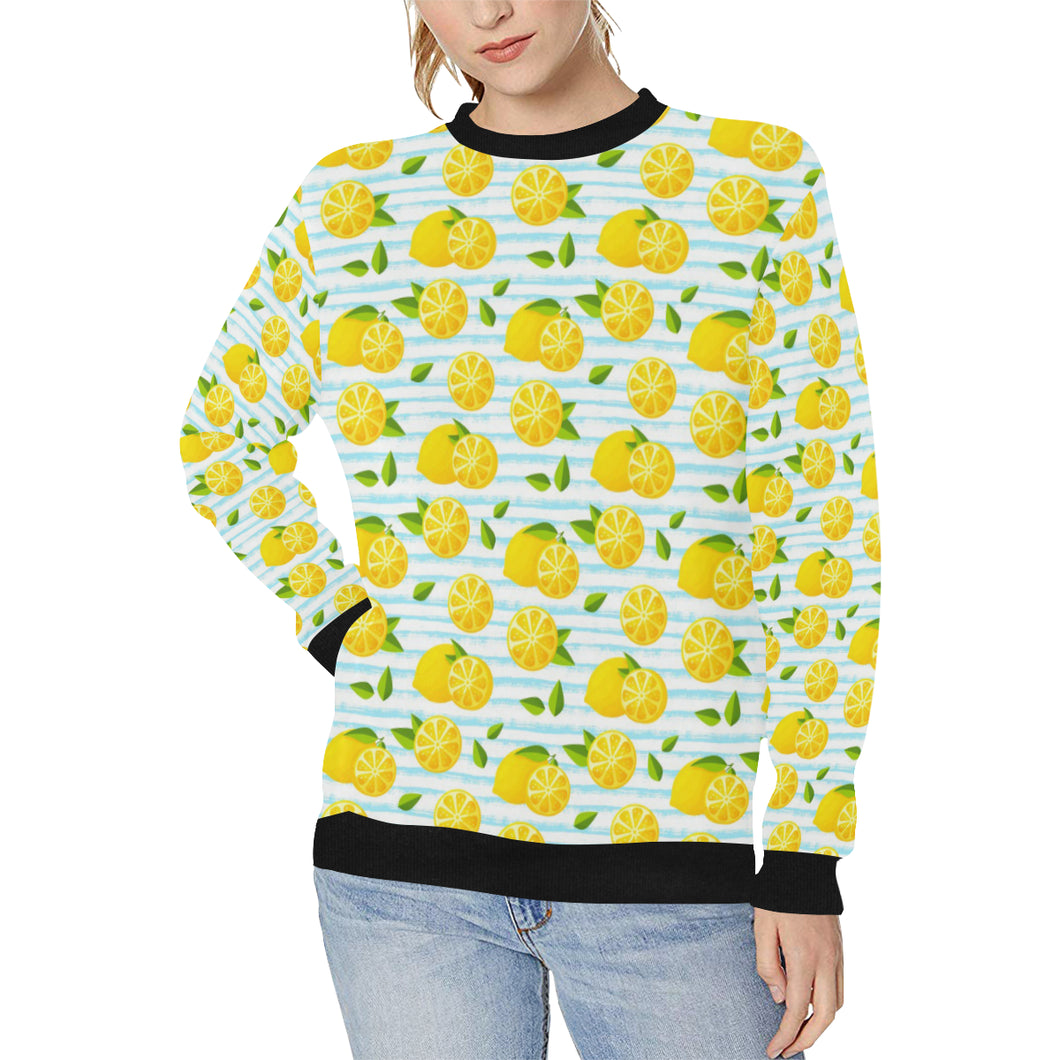 Lemon Pattern Stripe Background Women's Crew Neck Sweatshirt