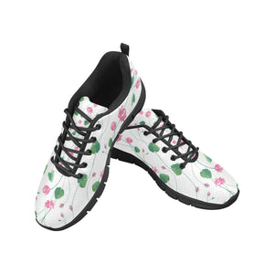 Pink Lotus Waterlily Flower Pattern Men's Sneakers Black