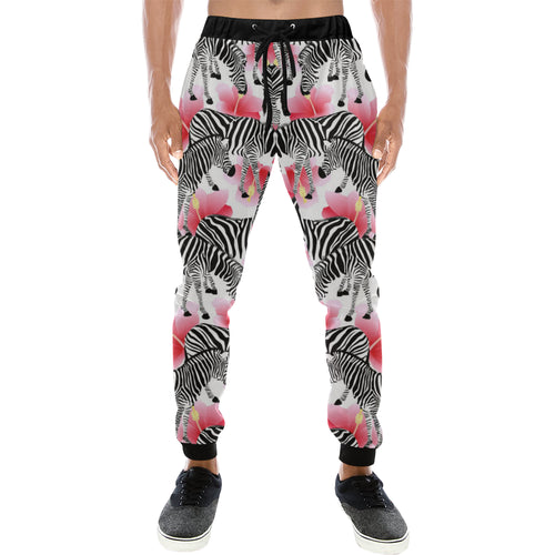 Zebra Red Hibiscus Pattern Unisex Casual Sweatpants