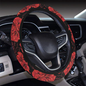 Rose Pattern Print Design 01 Car Steering Wheel Cover