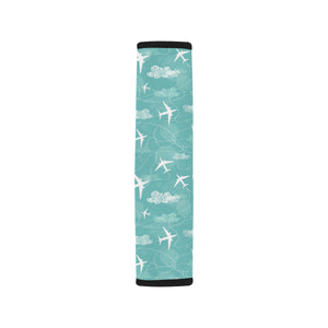 Airplane Cloud Pattern Green Background Car Seat Belt Cover