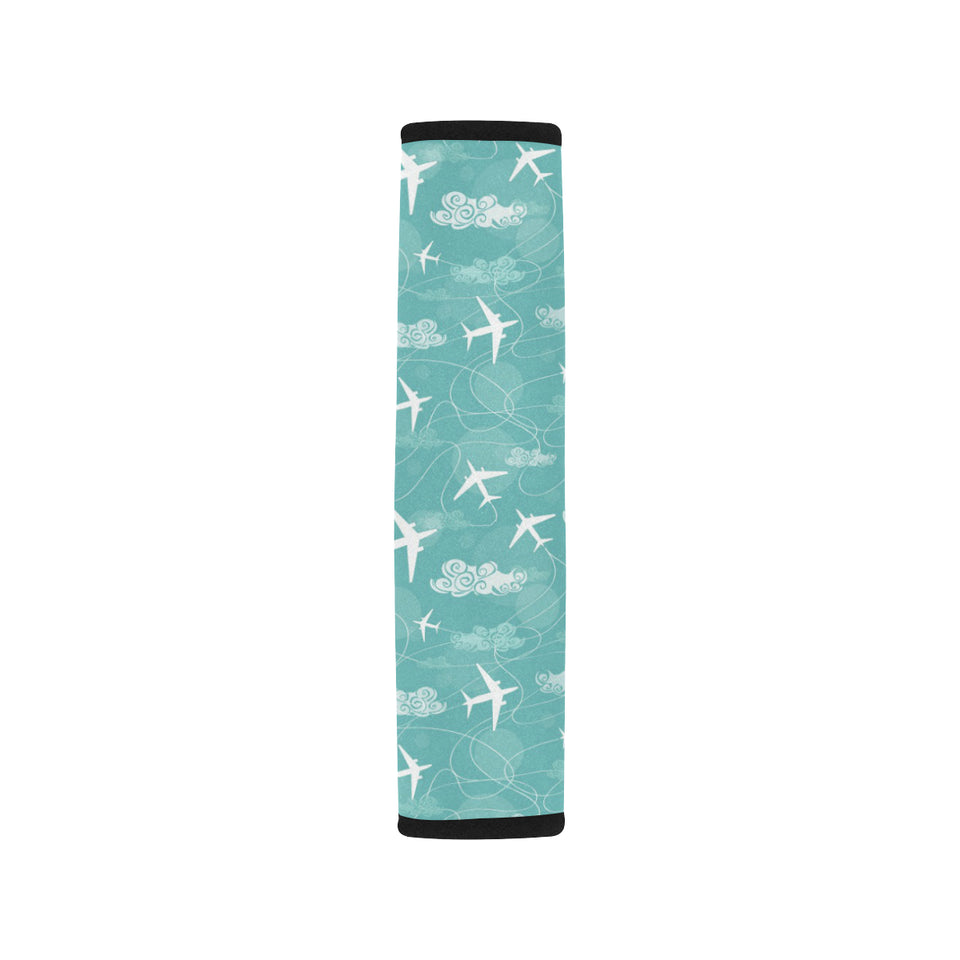 Airplane Cloud Pattern Green Background Car Seat Belt Cover