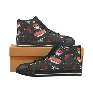 Sushi Theme Pattern Men's High Top Canvas Shoes Black