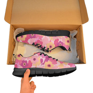 Pink Camo Camouflage Flower Pattern Men's Sneakers Black