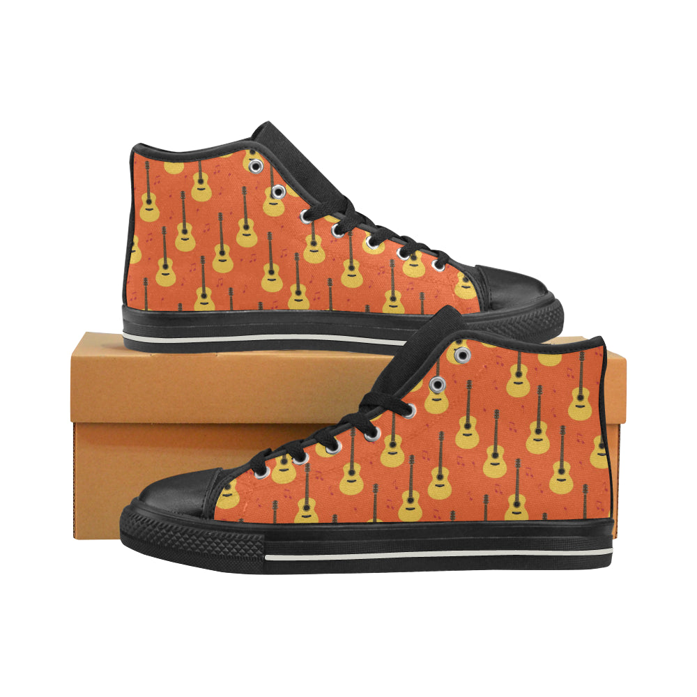 Classice Guitar Music Pattern Women's High Top Canvas Shoes Black