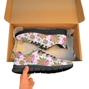 Flamingo Pink Hibiscus Pattern Men's Sneakers Black