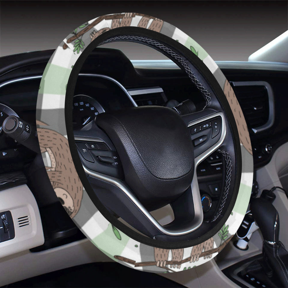 Sloth Pattern Stripe Background Car Steering Wheel Cover