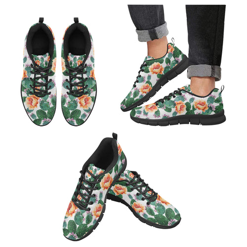 Cactus and Flower Pattern Men's Sneakers Black