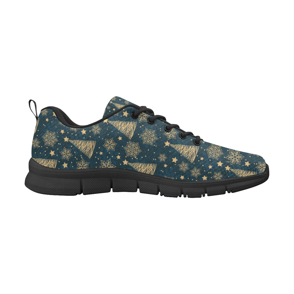 Gold Snowflake Chirstmas Pattern Men's Sneakers Black