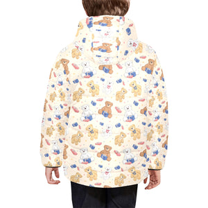 Teddy Bear Pattern Print Design 01 Kids' Boys' Girls' Padded Hooded Jacket