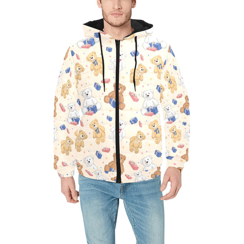 Teddy Bear Pattern Print Design 01 Men's Padded Hooded Jacket(ModelH42)