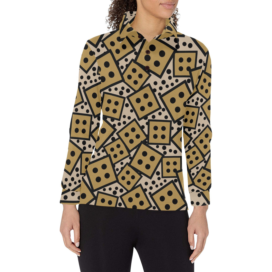 Dice Pattern Print Design 02 Women's Long Sleeve Polo Shirt