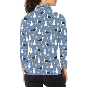 Seagull Pattern Print Design 01 Women's Long Sleeve Polo Shirt