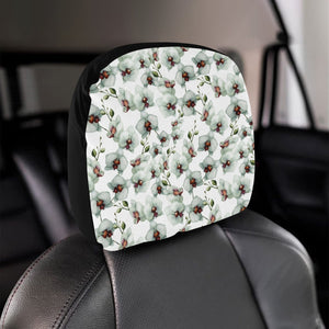 White Orchid Pattern Car Headrest Cover