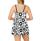 Gear Pattern Print Design 01 Chest Sexy Pleated Two Piece Swim Dress