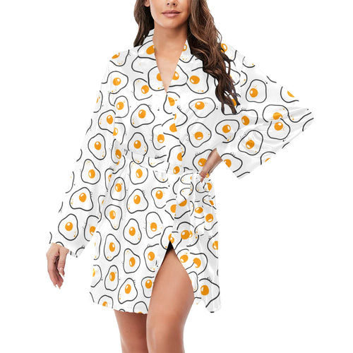 Fried Eggs Pattern Print Design 05 Women's Long Sleeve Belted Night Robe