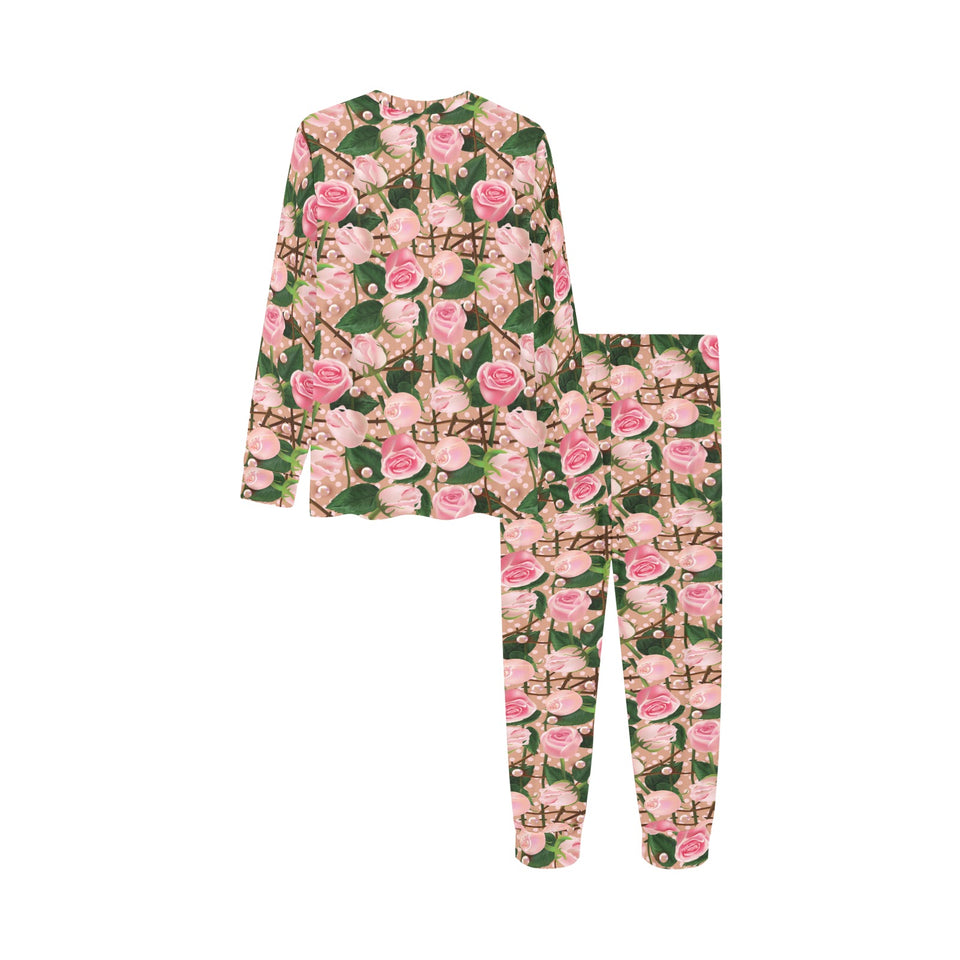 Rose Pattern Print Design 04 Kids' Boys' Girls' All Over Print Pajama Set