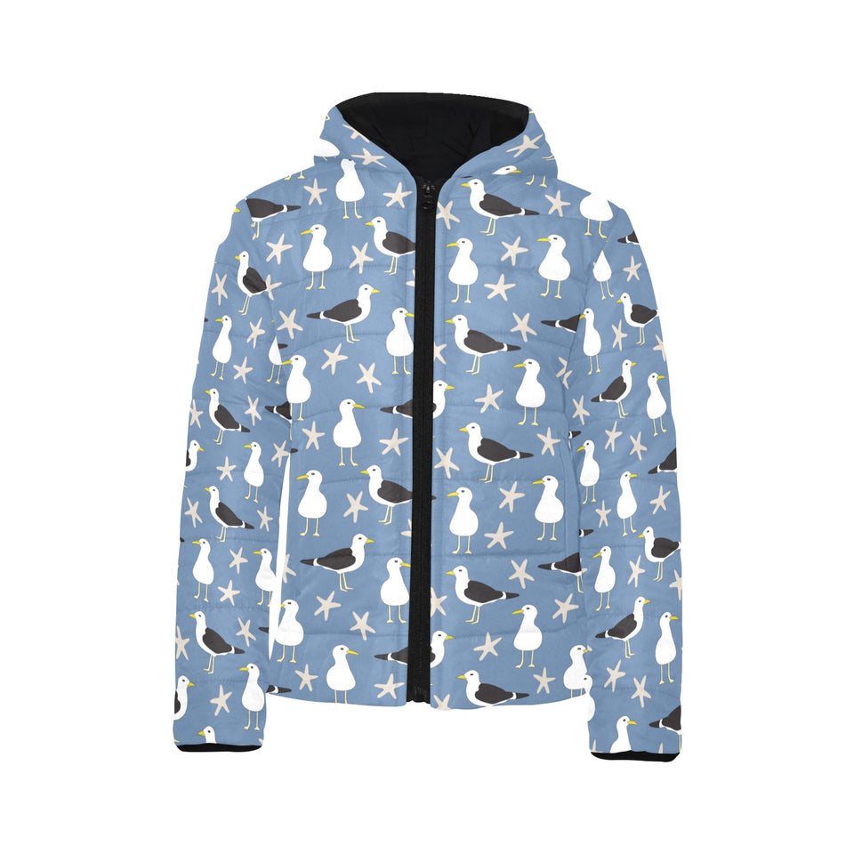 Seagull Pattern Print Design 01 Kids' Boys' Girls' Padded Hooded Jacket