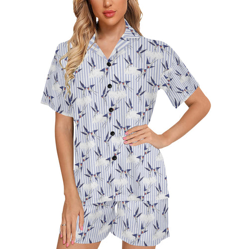 Swallow Pattern Print Design 03 Women's V-Neck Short Pajama Set