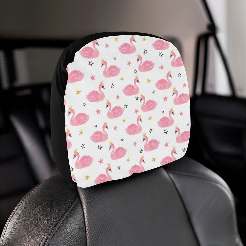 Pink Swan Pattern Car Headrest Cover