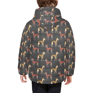 Greyhound Pattern Print Design 01 Kids' Boys' Girls' Padded Hooded Jacket