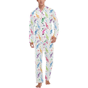 Music Notes Pattern Print Design 02 Men's Long Pajama Set