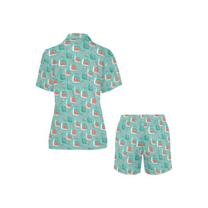 Snail Pattern Print Design 01 Women's V-Neck Short Pajama Set