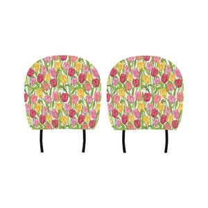 Pink Red Yellow Tulip Pattern Car Headrest Cover