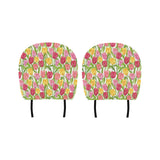 Pink Red Yellow Tulip Pattern Car Headrest Cover