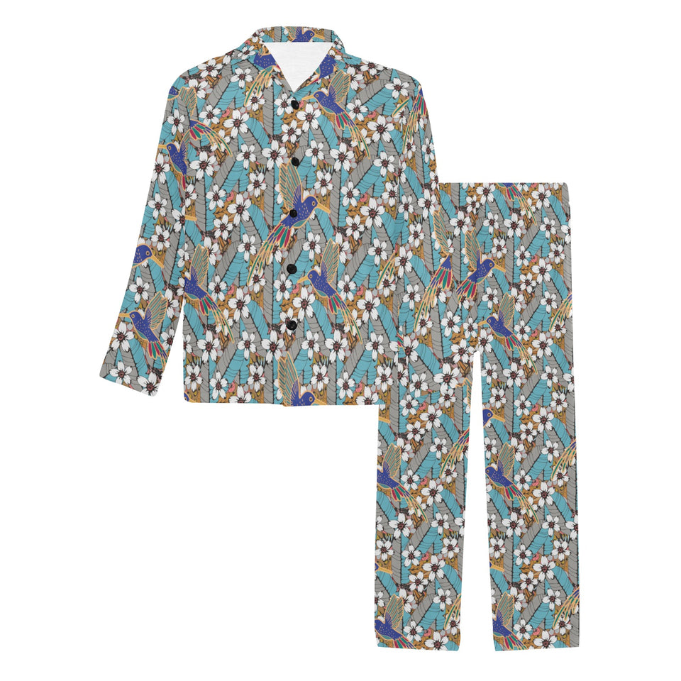 Hummingbird Pattern Print Design 02 Men's Long Pajama Set