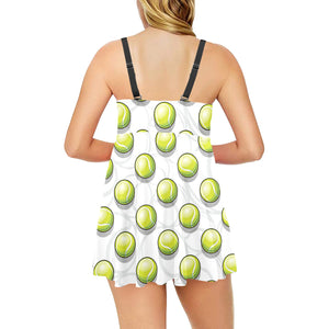 Tennis Pattern Print Design 05 Chest Sexy Pleated Two Piece Swim Dress