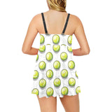 Tennis Pattern Print Design 05 Chest Sexy Pleated Two Piece Swim Dress