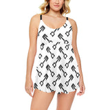 Engine Piston Theme Background Pattern Print Desig Chest Sexy Pleated Two Piece Swim Dress