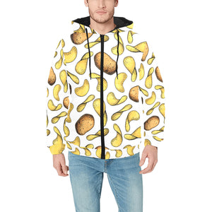 Potato Chips Pattern Print Design 01 Men's Padded Hooded Jacket(ModelH42)