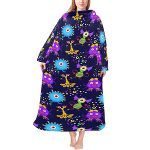 Alien Pattern Print Design 01 Blanket Robe with Sleeves