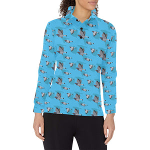 Pigeon Pattern Print Design 05 Women's Long Sleeve Polo Shirt