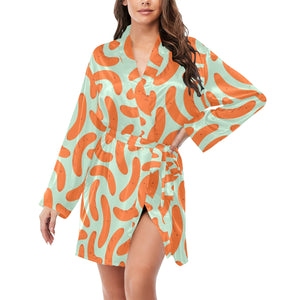 Sausage Pattern Print Design 04 Women's Long Sleeve Belted Night Robe