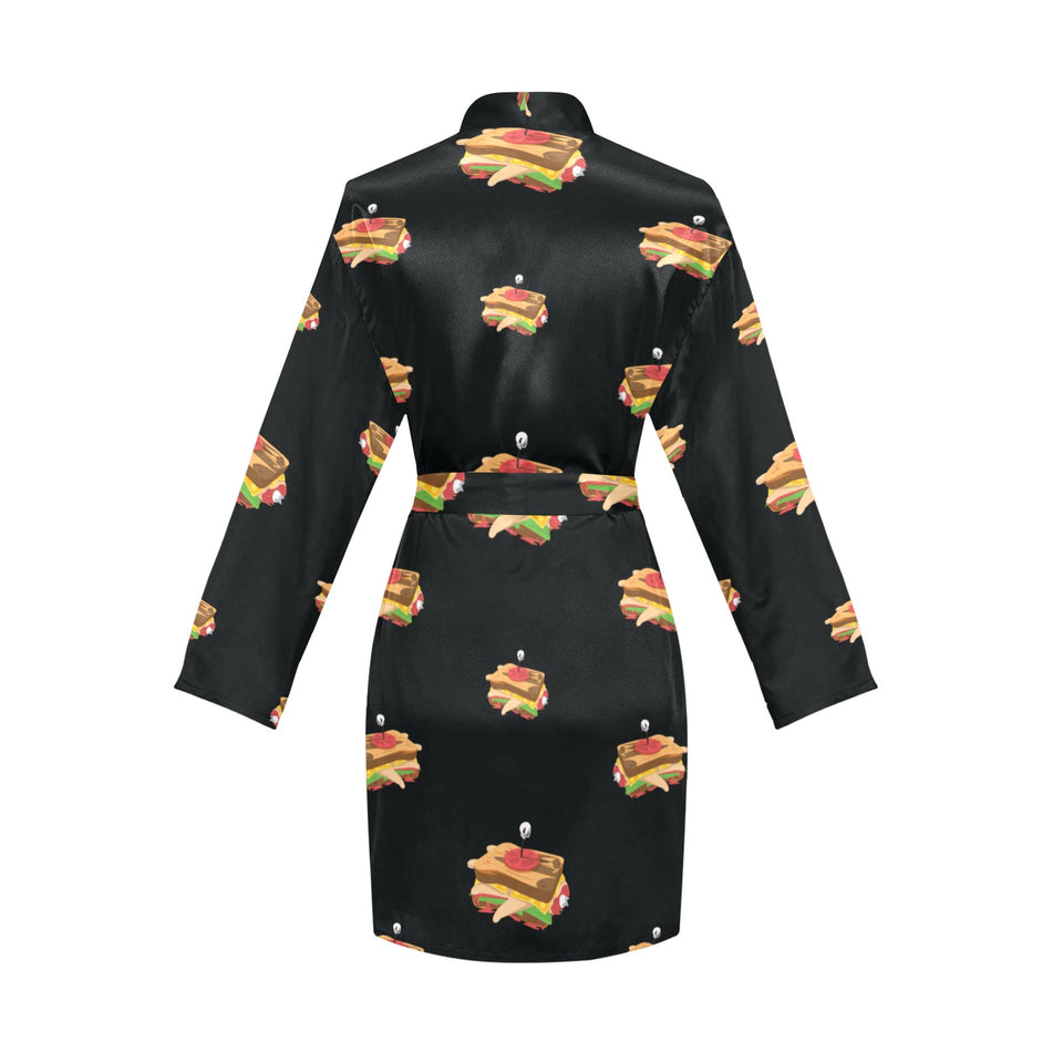 Sandwich Pattern Print Design 03 Women's Long Sleeve Belted Night Robe