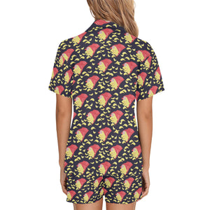 Potato Chips Pattern Print Design 05 Women's V-Neck Short Pajama Set