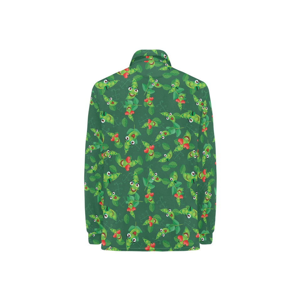 Green Peas Pattern Print Design 05 Women's Long Sleeve Polo Shirt