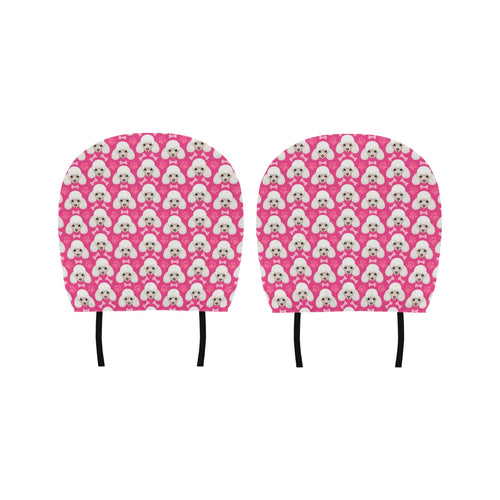 Poodle Pattern Pink background Car Headrest Cover